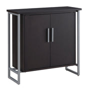 Accent Cabinet with 2 Doors in Black Solid Wood with Silver Iron Base