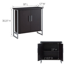 Accent Cabinet with 2 Doors in Black Solid Wood with Silver Iron Base