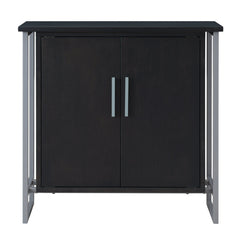Accent Cabinet with 2 Doors in Black Solid Wood with Silver Iron Base