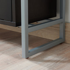 Accent Cabinet with 2 Doors in Black Solid Wood with Silver Iron Base