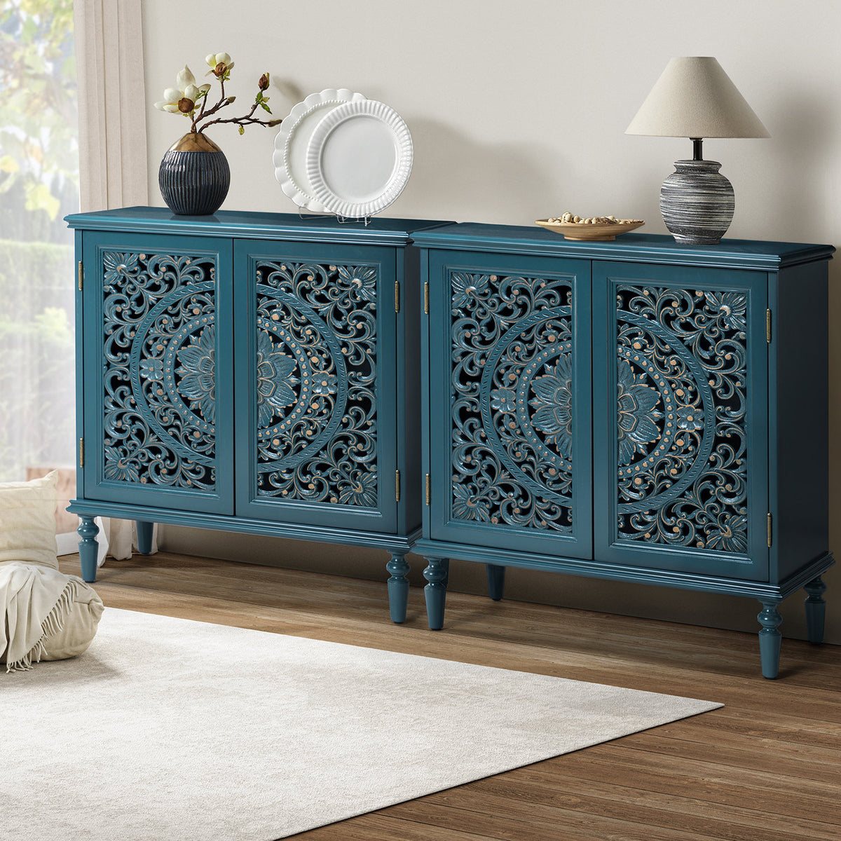 Accent Cabinet with 2 Doors in Blue Manufactured Wood