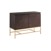 Accent Cabinet with 2 Doors in Brown Wood with Gold Metal Base