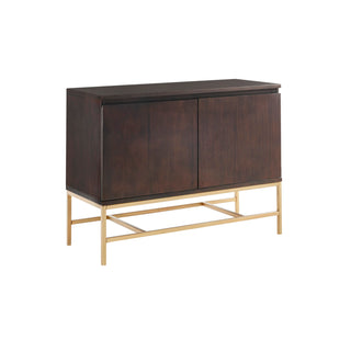 Accent Cabinet with 2 Doors in Brown Wood with Gold Metal Base