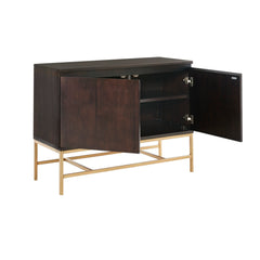 Accent Cabinet with 2 Doors in Brown Wood with Gold Metal Base