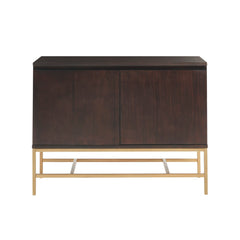 Accent Cabinet with 2 Doors in Brown Wood with Gold Metal Base