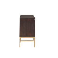 Accent Cabinet with 2 Doors in Brown Wood with Gold Metal Base