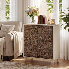 Accent Cabinet with 2 Doors in Cream and Brown Finish
