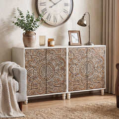 Accent Cabinet with 2 Doors in Cream and Brown Finish