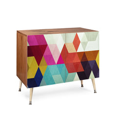 Accent Cabinet with 2 Doors in Natural Birch with Geometric Pattern