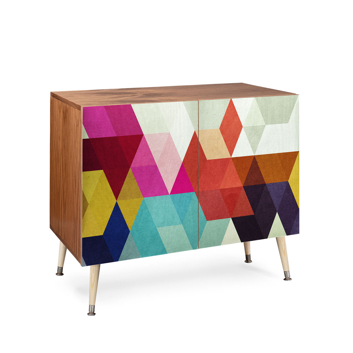 Accent Cabinet with 2 Doors in Natural Birch with Geometric Pattern