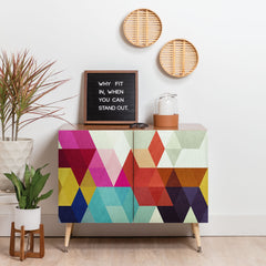 Accent Cabinet with 2 Doors in Natural Birch with Geometric Pattern