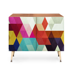 Accent Cabinet with 2 Doors in Natural Birch with Geometric Pattern