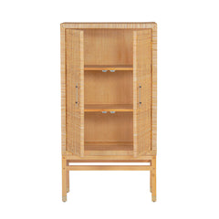 Accent Cabinet with 2 Doors in Natural Rattan and Mahogany