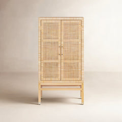 Accent Cabinet with 2 Doors in Natural Rattan and Mahogany