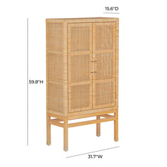 Accent Cabinet with 2 Doors in Natural Rattan and Mahogany