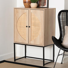 Accent Cabinet with 2 Doors, Natural Top and Black Base
