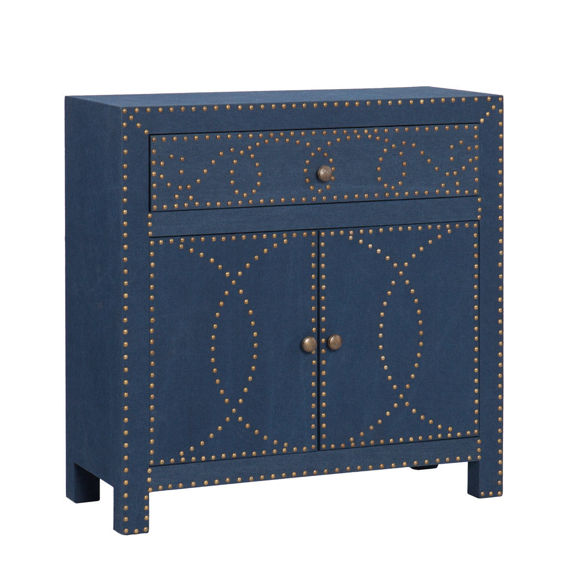 Accent Cabinet with 2 Doors, Navy Linen with Brass Accents