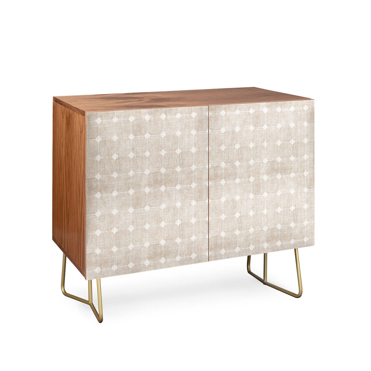 Accent Cabinet with 2 Doors, Walnut and Cream Top with Gold and Black Base