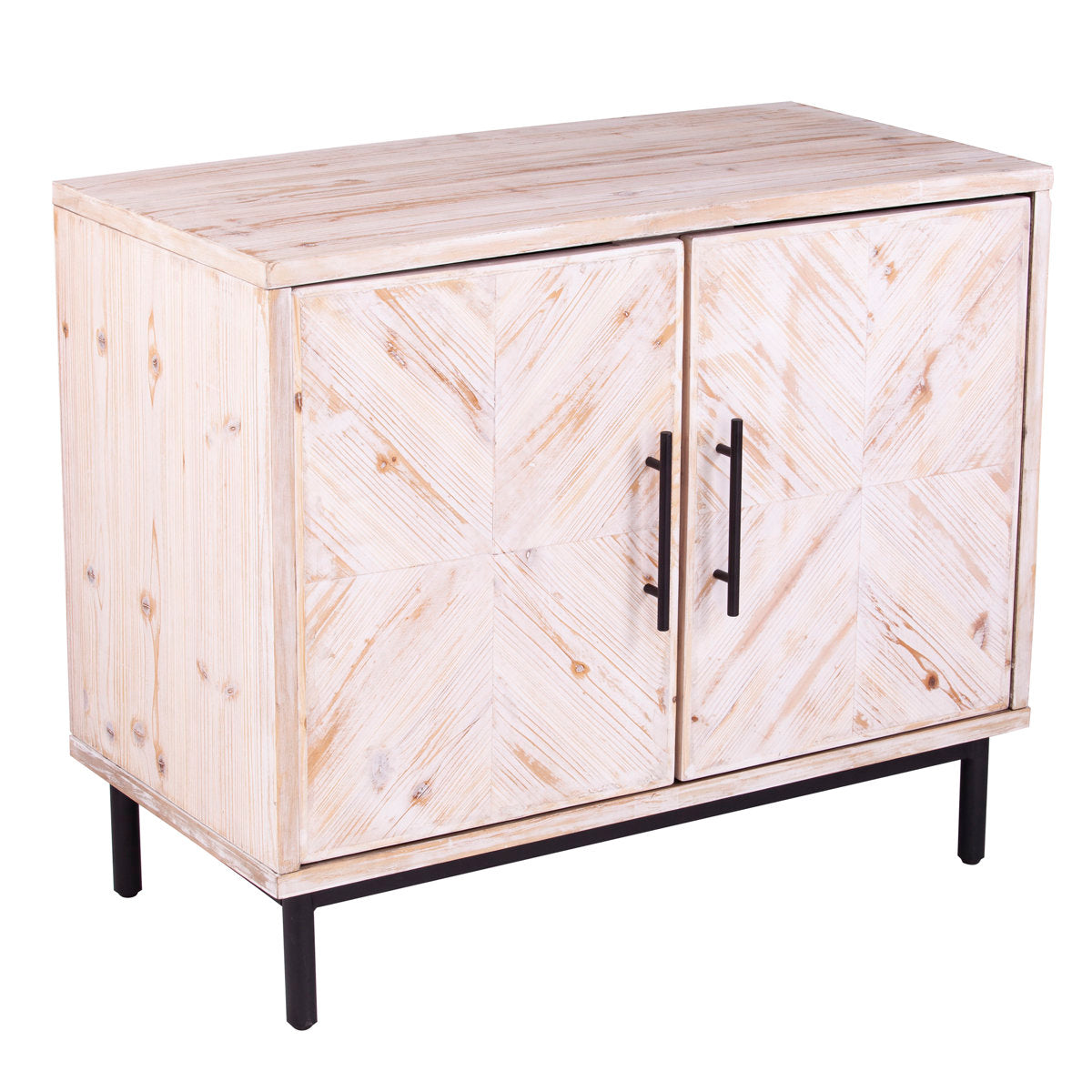 Accent Cabinet with 2 Doors, Whitewashed Reclaimed Wood with Iron Legs