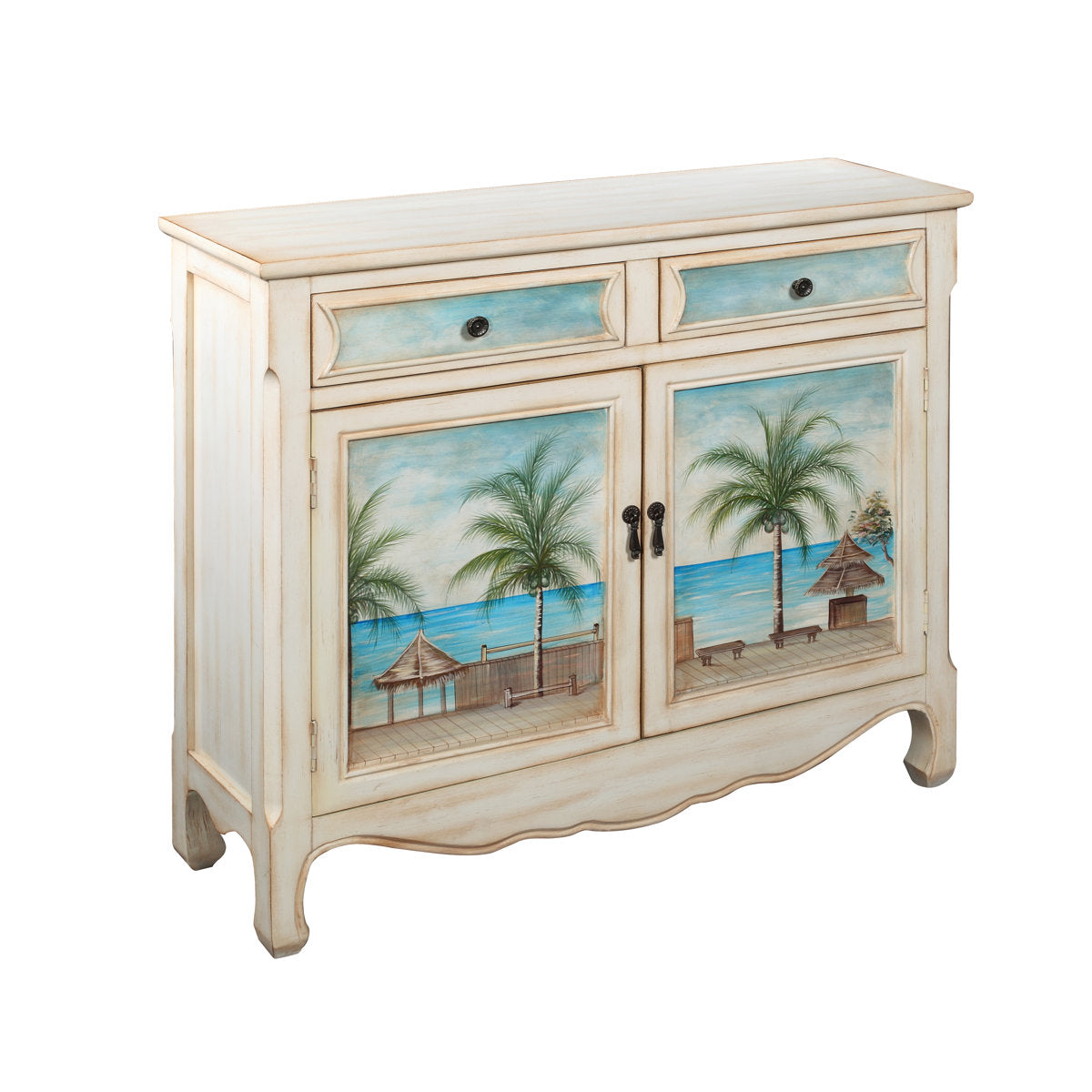 Accent Cabinet with 2 Drawers and 2 Doors in Distressed Cream