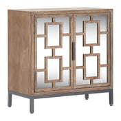 Accent Cabinet with 2 Mirrored Doors and Gray Metal Legs