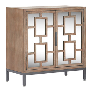 Accent Cabinet with 2 Mirrored Doors and Gray Metal Legs