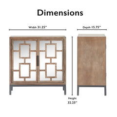 Accent Cabinet with 2 Mirrored Doors and Gray Metal Legs