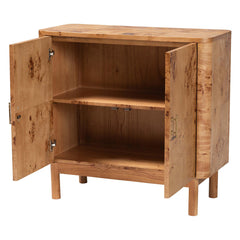 Accent Cabinet with 2 Shelves, Brown Burl Wood Finish
