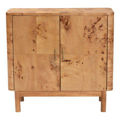 Accent Cabinet with 2 Shelves, Brown Burl Wood Finish