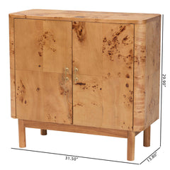 Accent Cabinet with 2 Shelves, Brown Burl Wood Finish