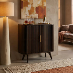 Accent Cabinet with 2 Slatted Doors in Dark Stained Walnut