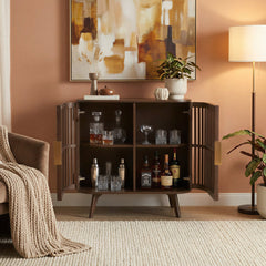 Accent Cabinet with 2 Slatted Doors in Dark Stained Walnut