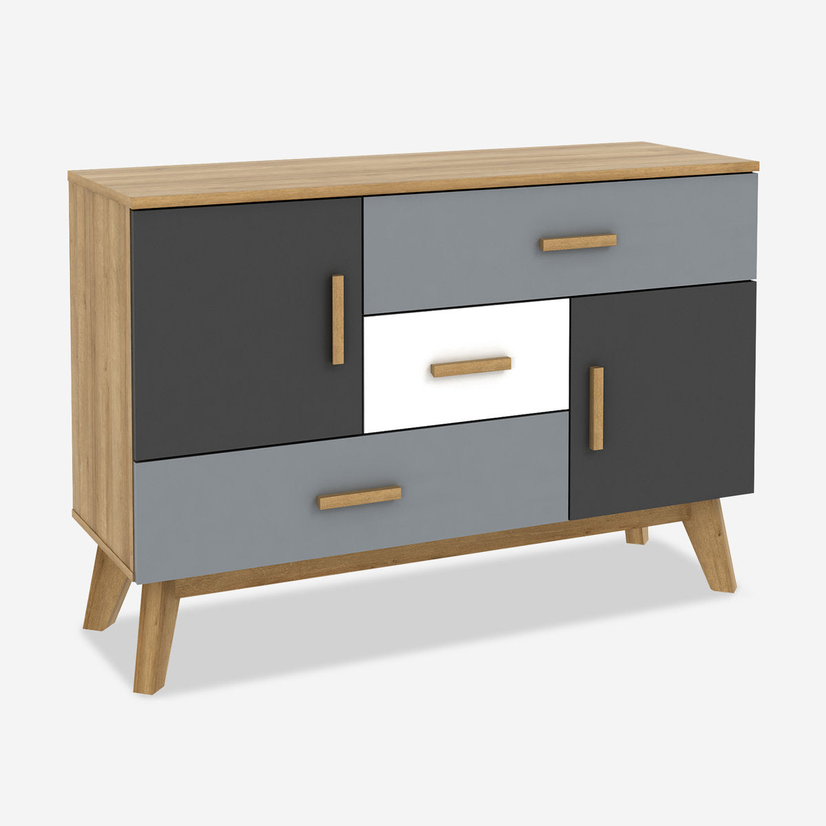 Accent Cabinet with 3 Drawers and 2 Doors in Black, White and Gray Color Block