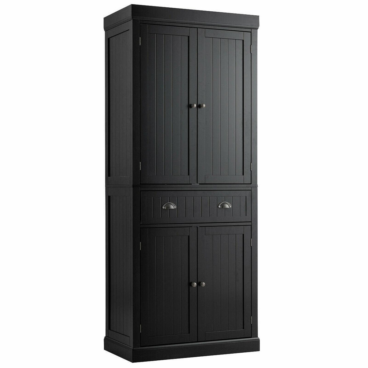 Accent Cabinet with 4 Adjustable Shelves and Drawer in Black Manufactured Wood