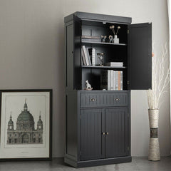 Accent Cabinet with 4 Adjustable Shelves and Drawer in Black Manufactured Wood