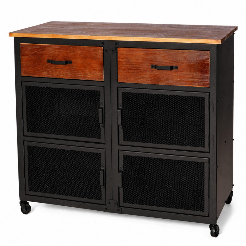 Accent Cabinet with 4 Doors and 2 Drawers, Solid Wood Top