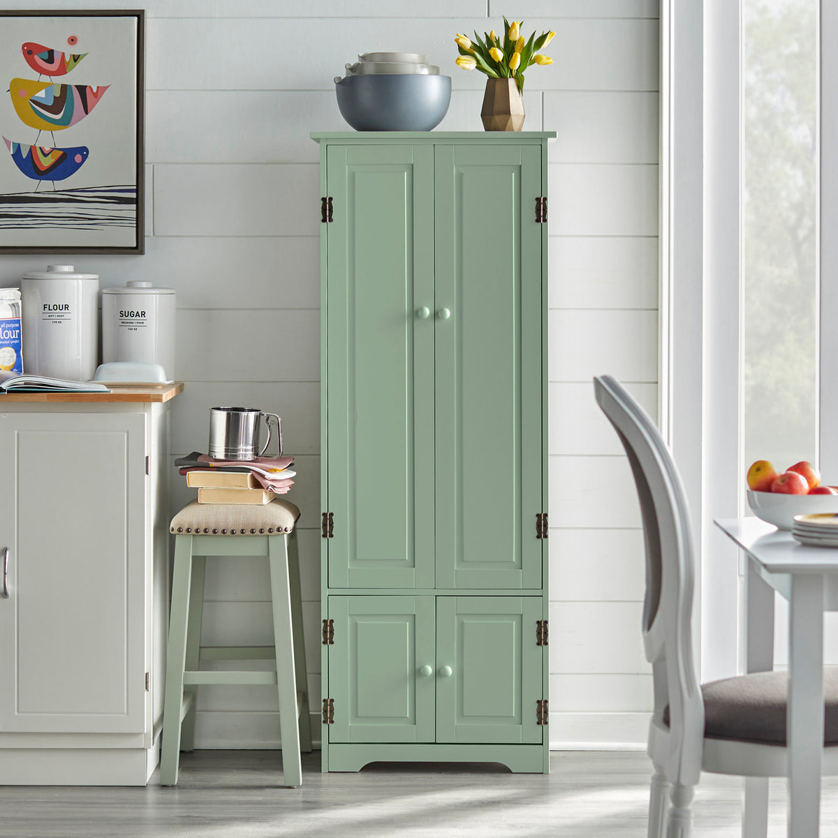 Accent Cabinet with 4 Doors and Adjustable Shelves in Mint