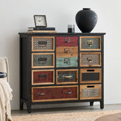 Accent Cabinet with 4 Drawers in Black Solid Wood