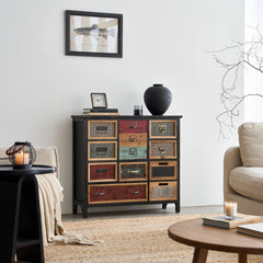 Accent Cabinet with 4 Drawers in Black Solid Wood