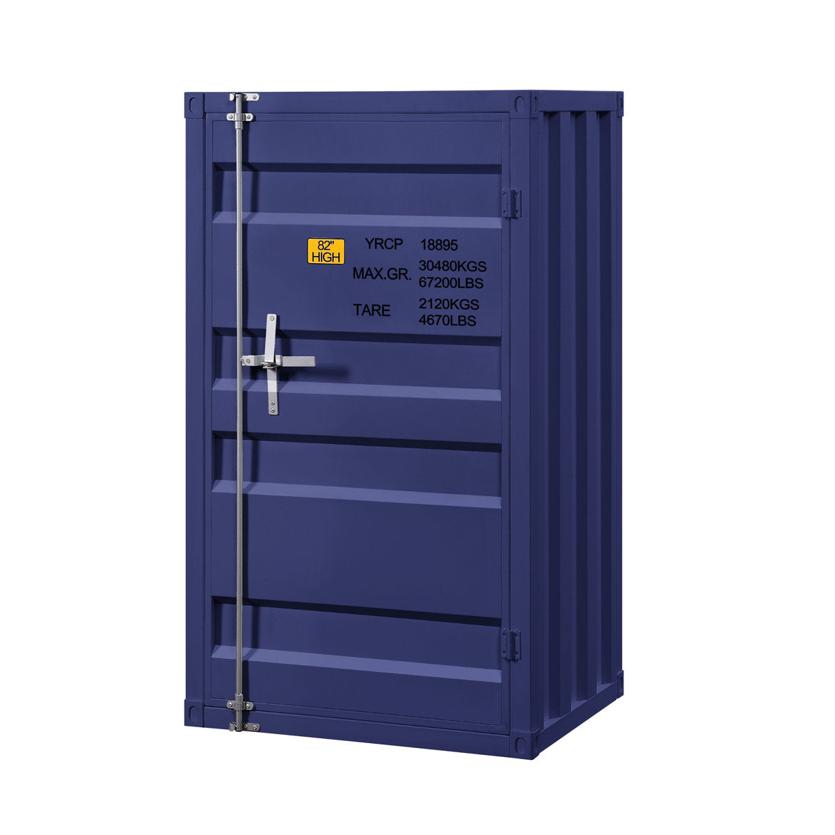 Accent Cabinet with 4 Shelves and 1 Door in Blue Metal