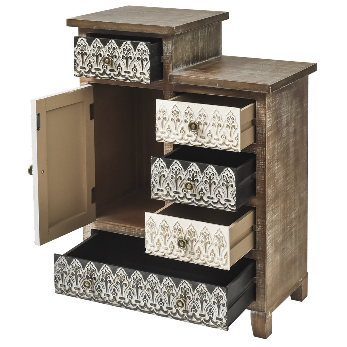 Accent Cabinet with 5 Drawers and 1 Door in Brown Wood