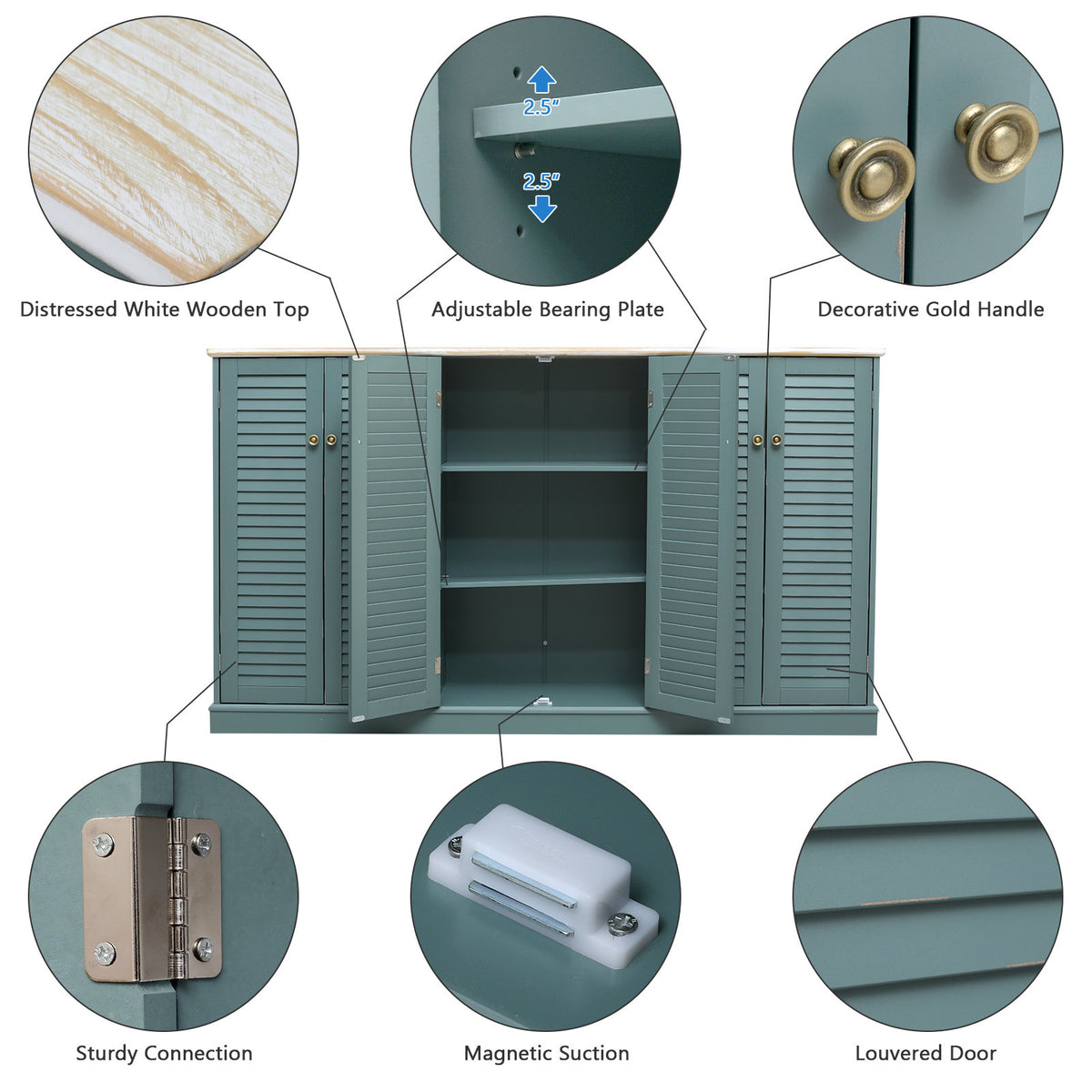 Accent Cabinet with 6 Doors and 6 Shelves, Teal Lacquered Finish