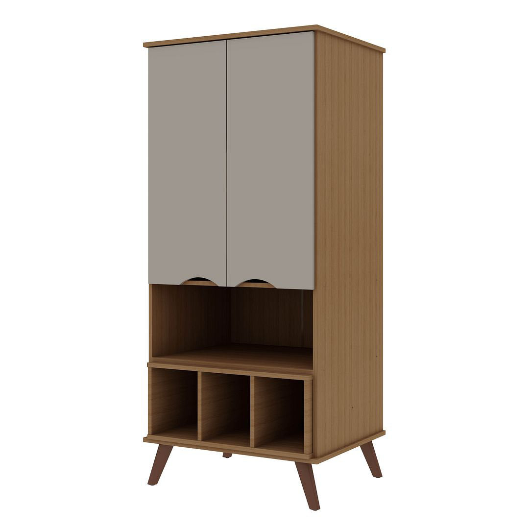 Accent Cabinet with 6 Shelves and 2 Doors in Off White and Maple