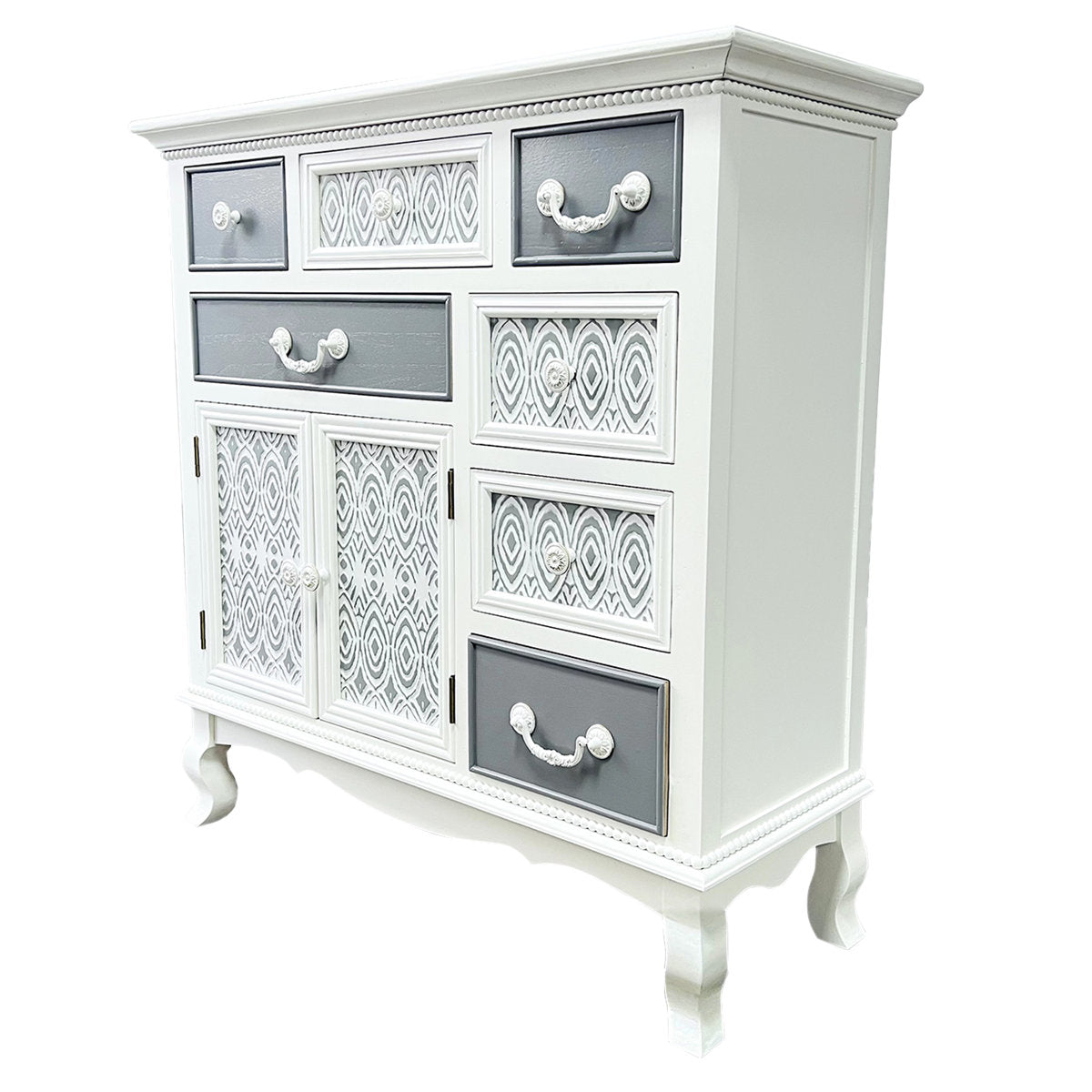 Accent Cabinet with 7 Drawers in White/Gray