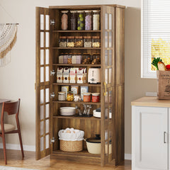 Accent Cabinet with 8 Shelves and 2 Doors in Brown