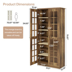 Accent Cabinet with 8 Shelves and 2 Doors in Brown