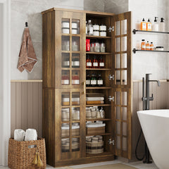 Accent Cabinet with 8 Shelves and 2 Doors in Brown