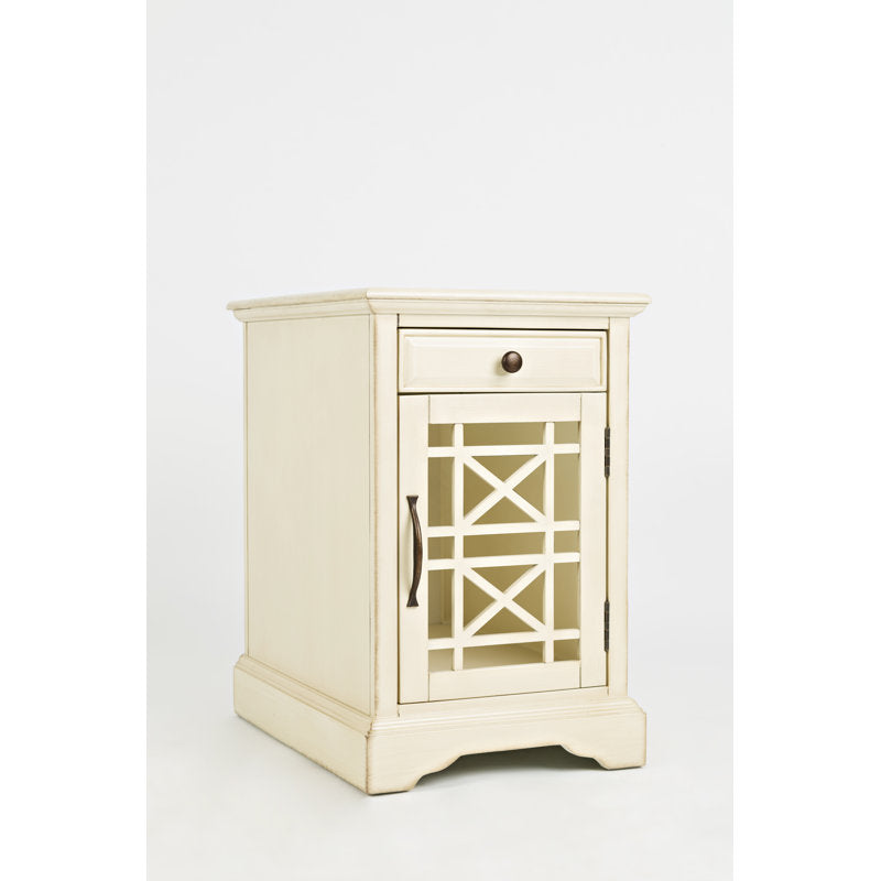 Accent Cabinet with Glass Door and Drawer, Antique Cream