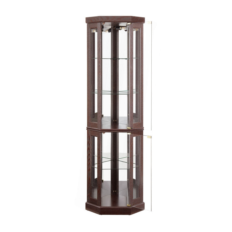 Accent Cabinet with Glass Doors and Light, Dark Oak Finish