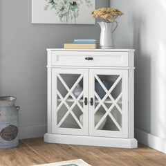 Accent Cabinet with Glass Doors in White Finish